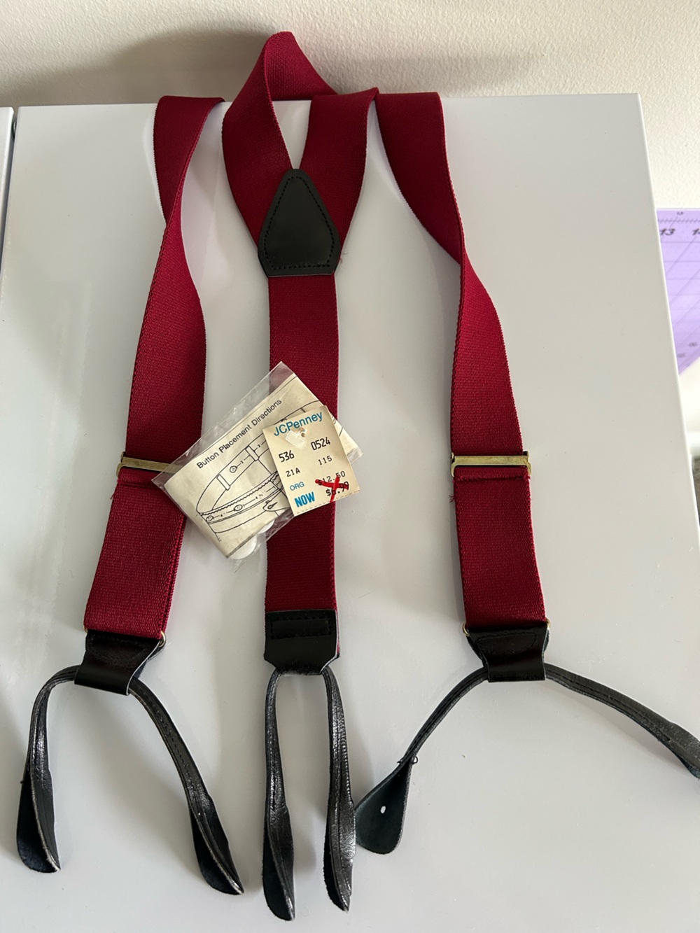 JCPenney Suspenders Red One Size Vintage Button End Y-Back Braces NWT